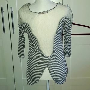 BCBG MAXAZRIA gray and white stripped top